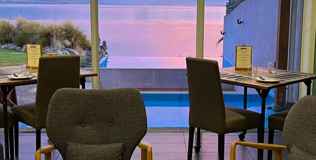 Sunset from Lakestone Lodge Lounge with views over Aoraki Mt Cook and Lake Pukaki